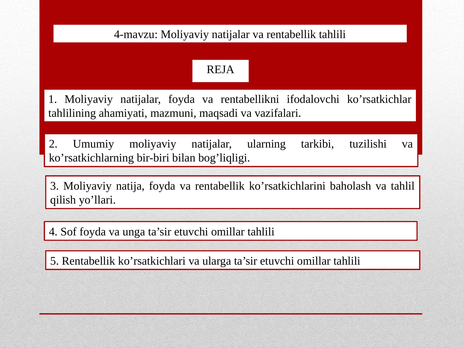 Moliyaviy natijalar va rentabellik tahlili