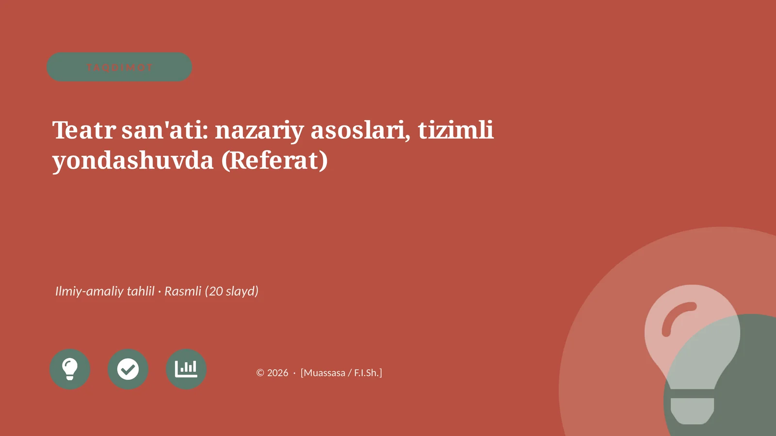 Teatr san'ati: nazariy asoslari, tizimli yondashuvda (Referat)