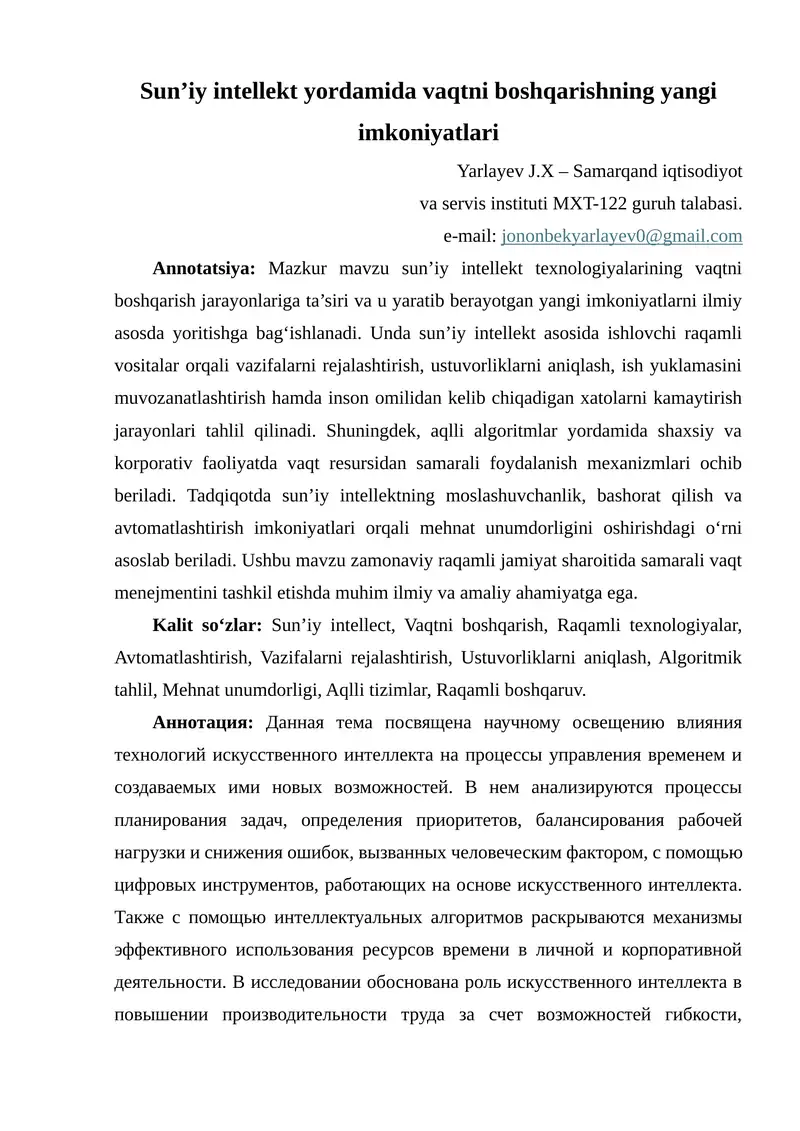 Sun’iy intellekt yordamida vaqtni boshqarishning yangi imkoniyatlari