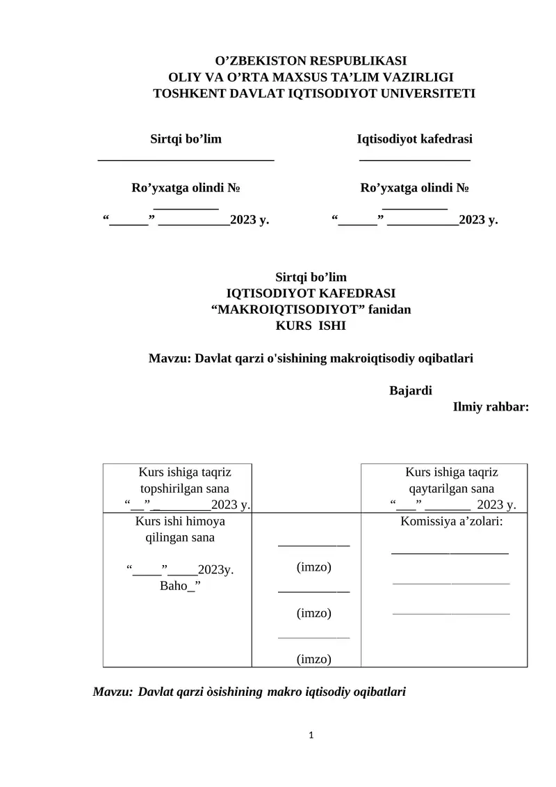 Davlat qarzi o'sishining makroiqtisodiy oqibatlari