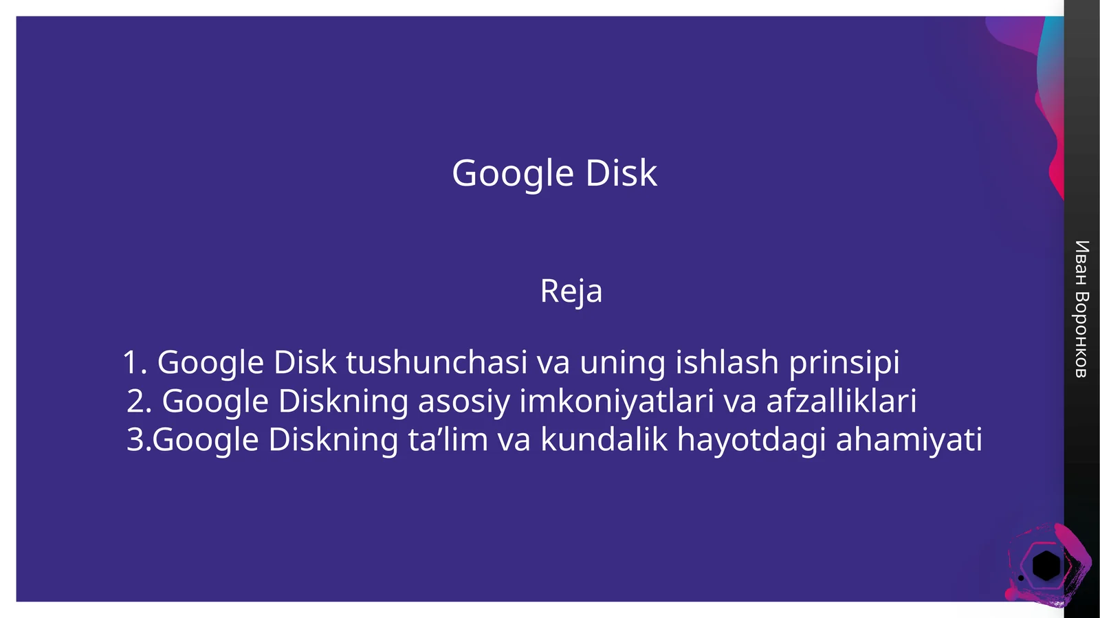 Google disk malumotlari taqdimot