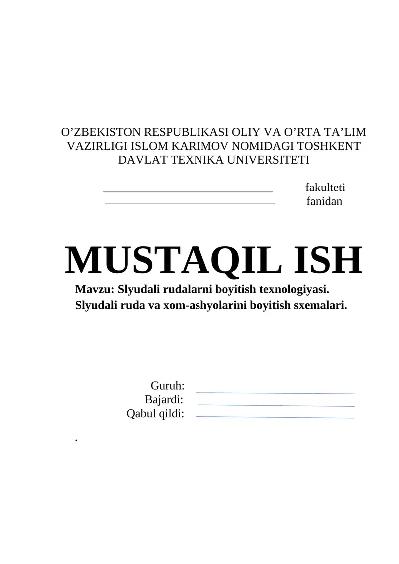 Slyudali rudalarni boyitish texnologiyasi