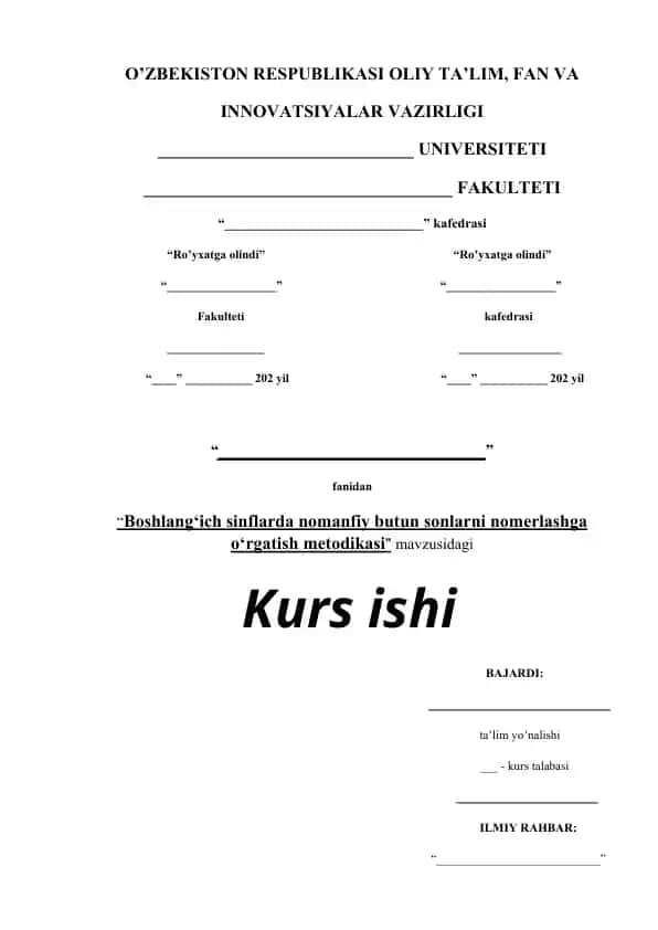 Boshlang‘ich sinflarda nomanfiy butun sonlarni nomerlashga o‘rgatish metodikasi
