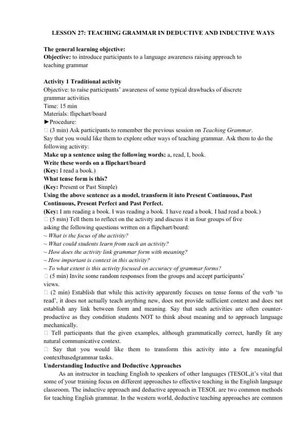 Teaching Grammar in Deductive and Inductive Ways