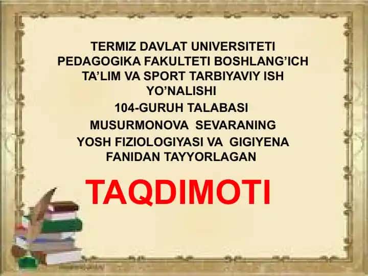Taqdimotlar/Boshlang'ich ta'lim va sport tarbiyaviy ish yonalishi