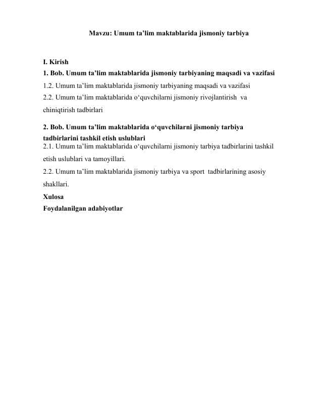 Umum ta’lim maktablarida jismoniy tarbiya