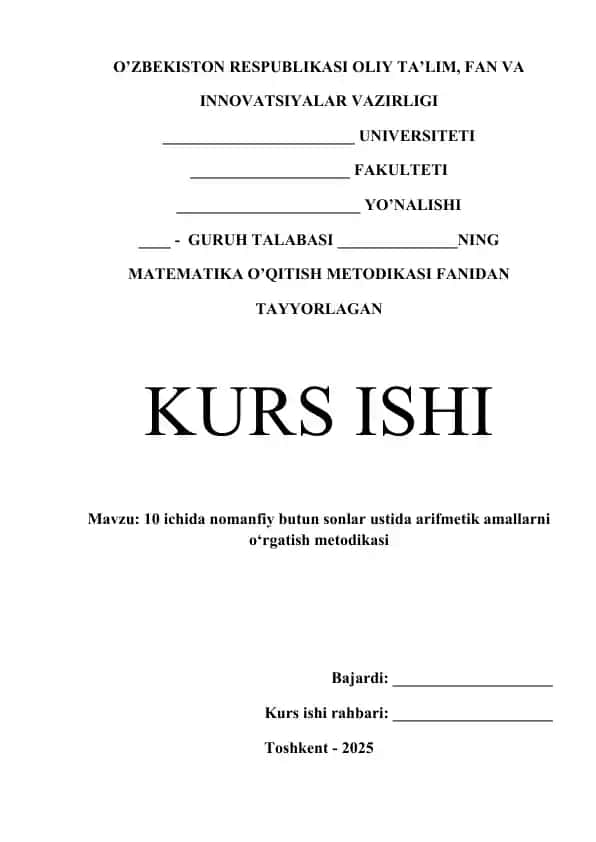 10 ichida nomanfiy butun sonlar ustida arifmetik amallarni o‘rgatish metodikasi