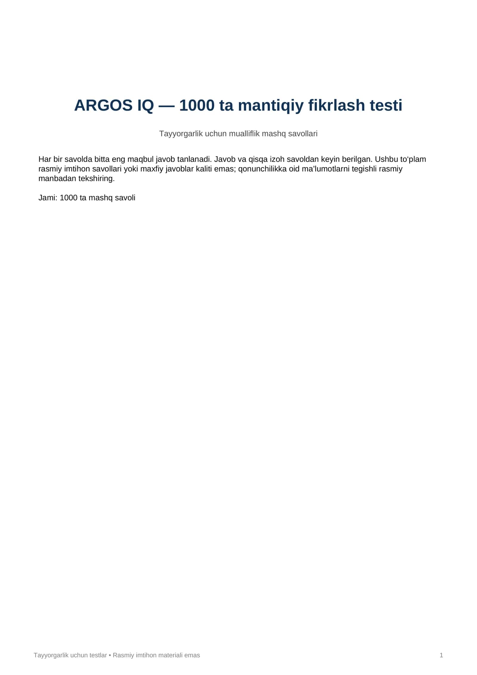 ARGOS IQ — 1000 ta mantiqiy fikrlash testi