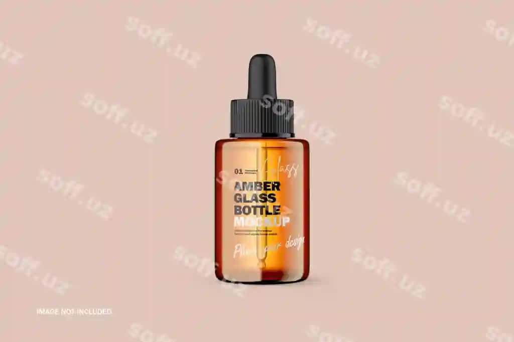 Kichik sariq shisha tutqichli shisha psd namunasi | Small amber glass dropper bottle psd mockup