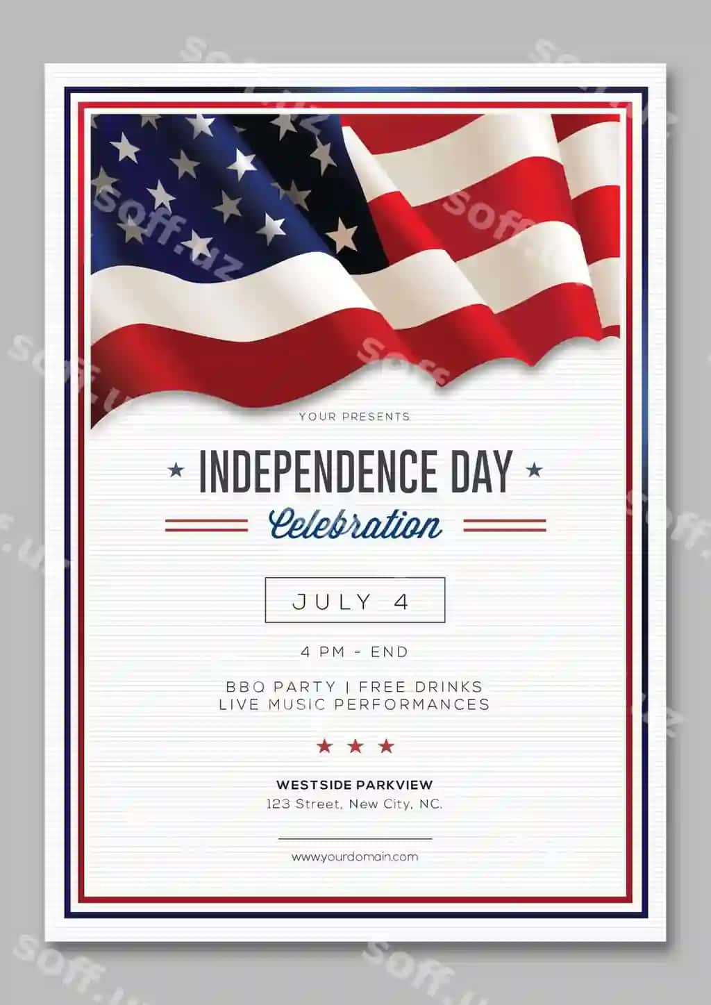 4-iyul Mustaqillik kunini nishonlash uchun flayer dizayni | 4th july us independence day celebration flyer design