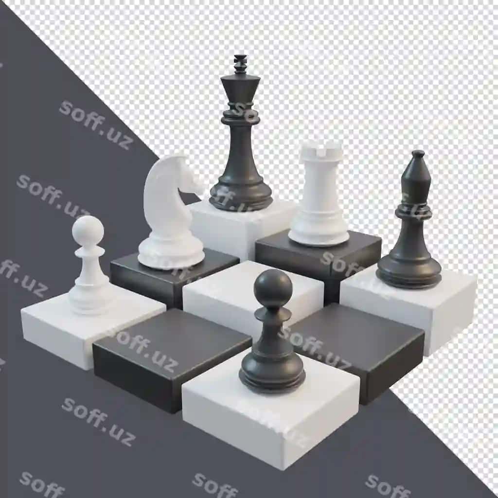 Psd 3d render shaxmat qora oq post kirish sahifa | Psd 3d render chess black white post landing page