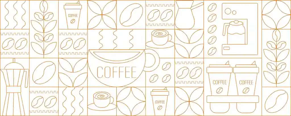 Qahva chizig'i tasviri qahva do'koni menyusi dizayni foni | Coffee line art pattern coffee shop menu design background