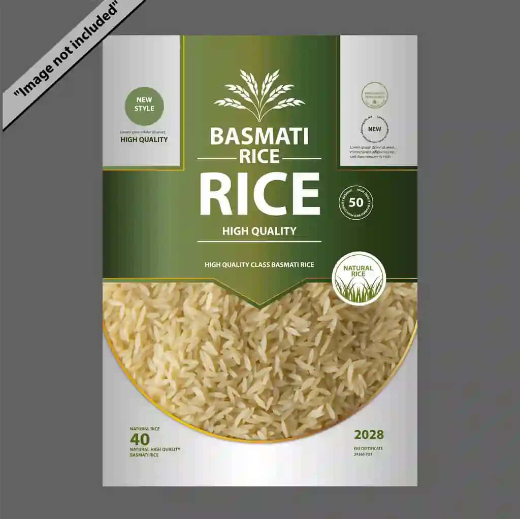 Oq yashil guruch yorlig'i shablonining dizayn vektori | White green rice label layout template design vector