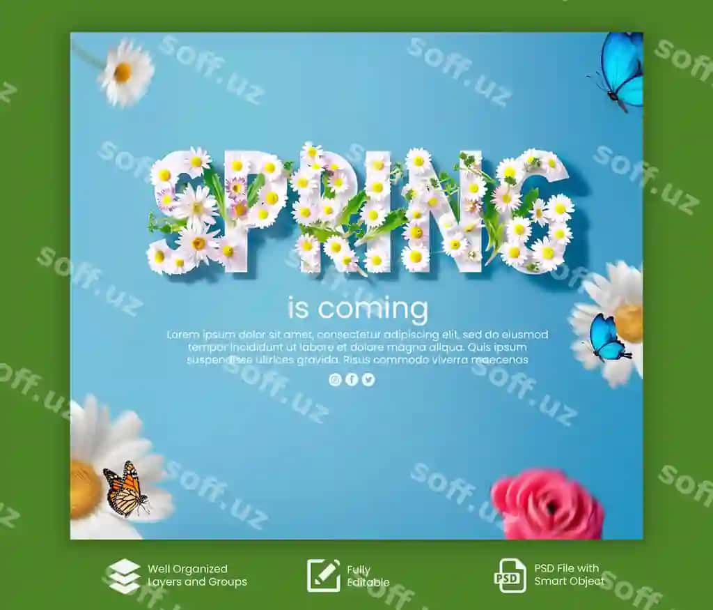 Psd bahor kelmoqda xush kelibsiz bahor ijtimoiy tarmoqlar uchun shablon dizayni | Psd spring is coming welcome spring social media template design