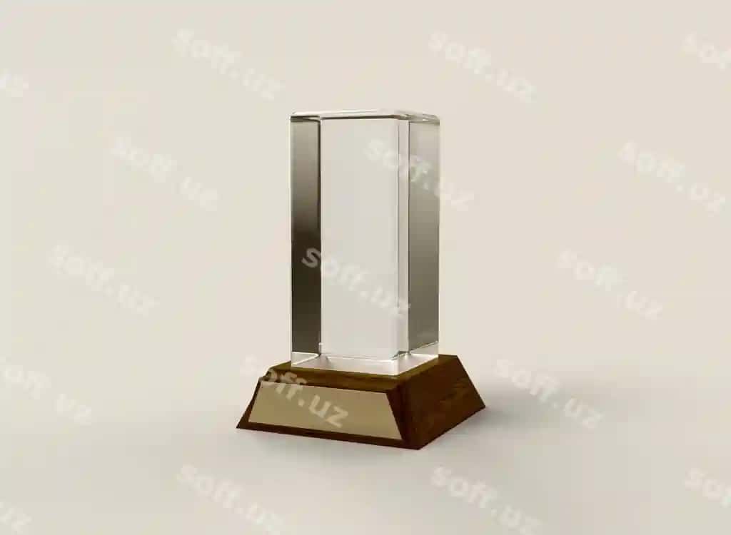 To'g'ri to'rtburchak shisha mukora bej rangli fonda ajraltirilgan shisha mukora 3D render | Rectangular glass trophy beige background isolated glass trophy 3d rendering