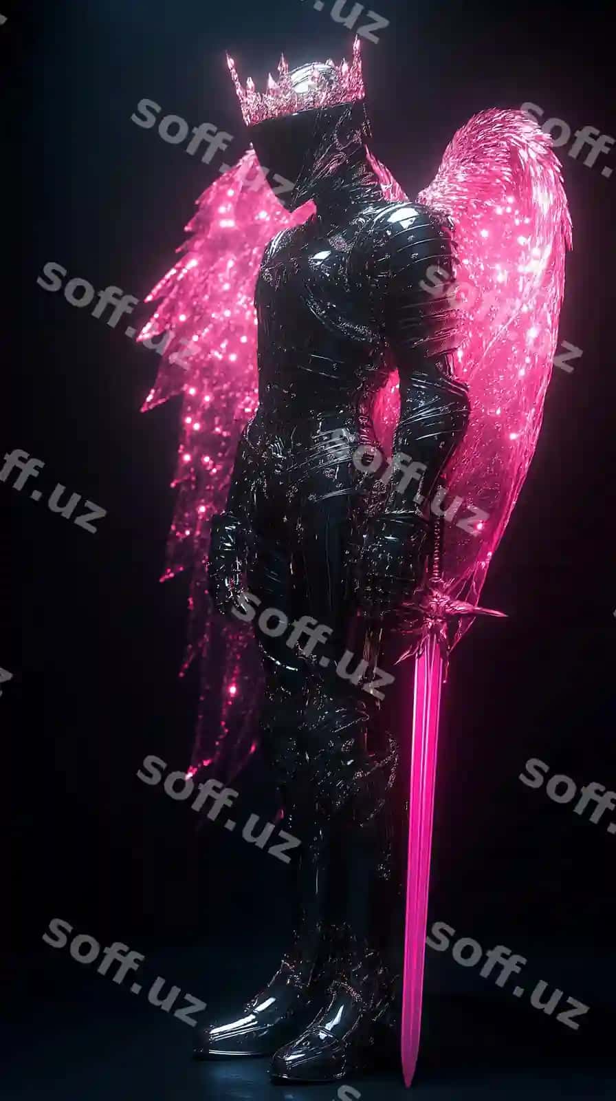 Farishta statuyasi pink yorug'lik bilan. | Statue angel with pink light it
