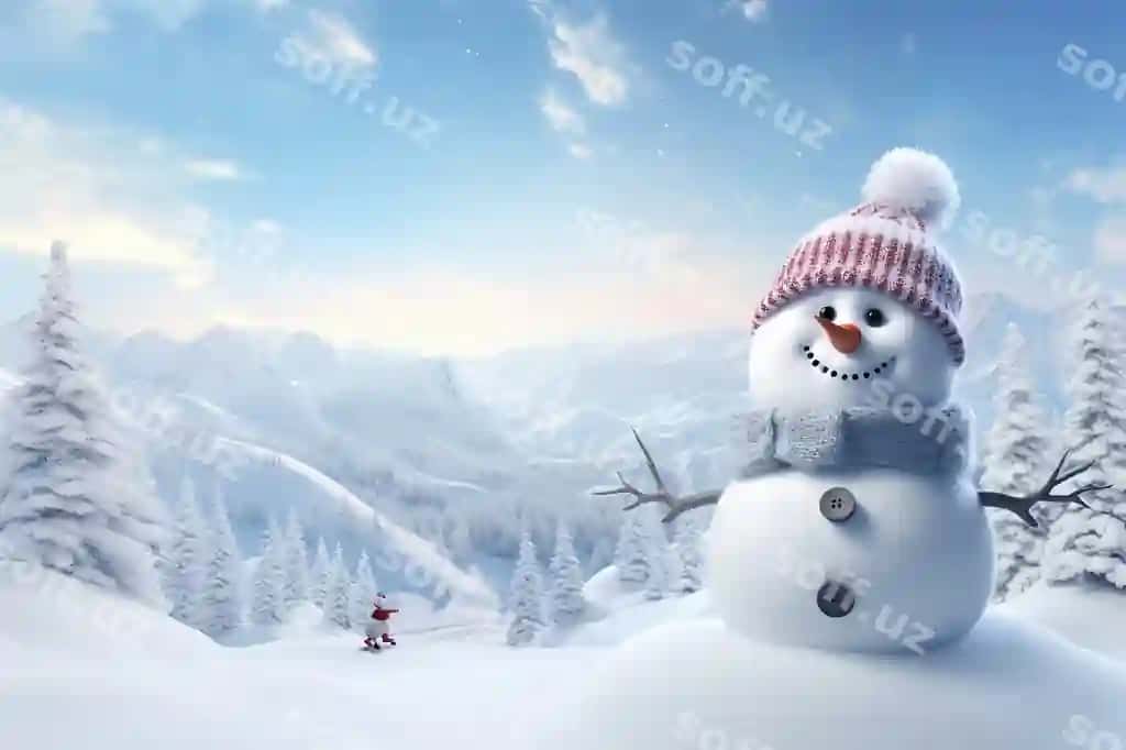 Baxromli qarag'liq landskap | Happy snowman winter landscape