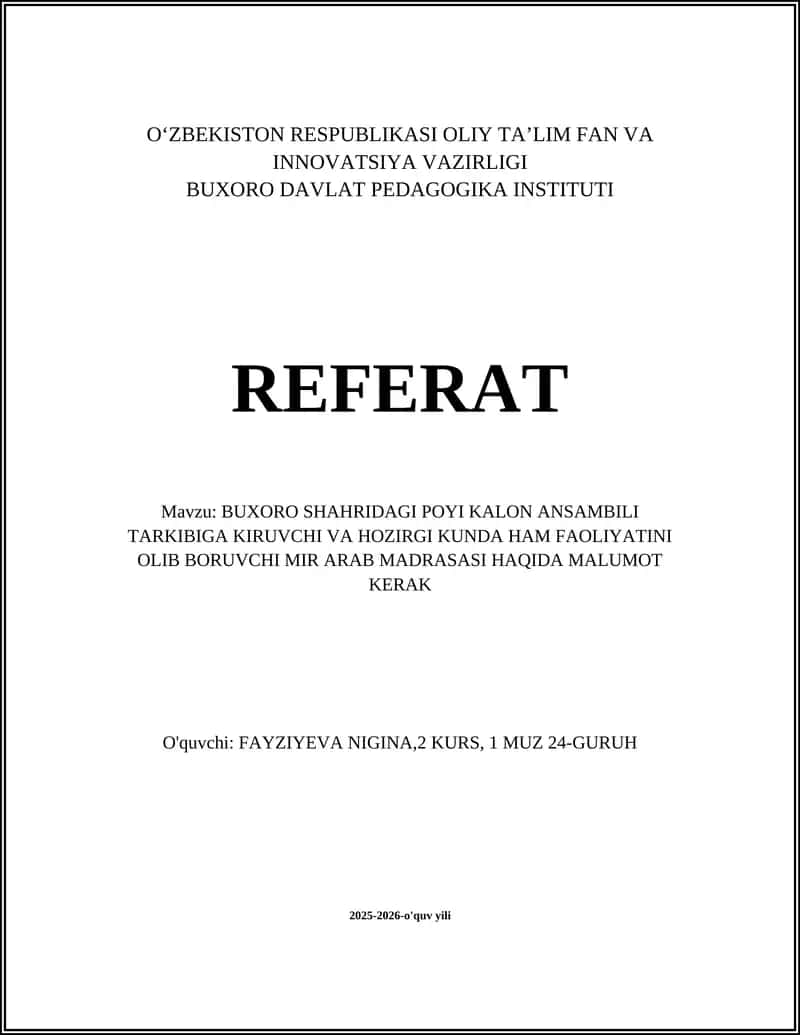 Mir Arab Madrasasi haqida referat