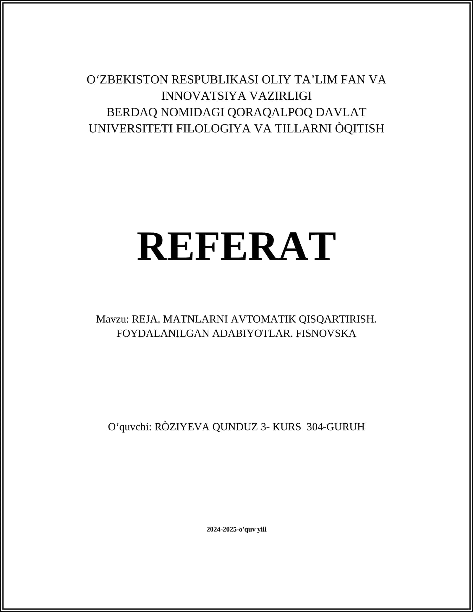 MATNLARNI AVTOMATIK QISQARTIRISH