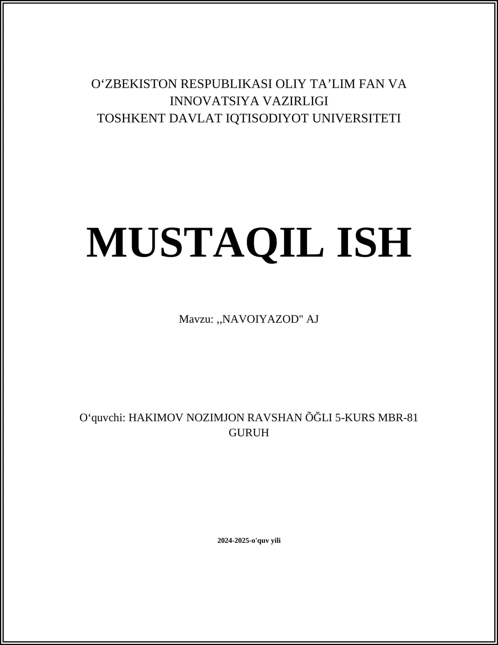"NAVOIYAZOD" AJ