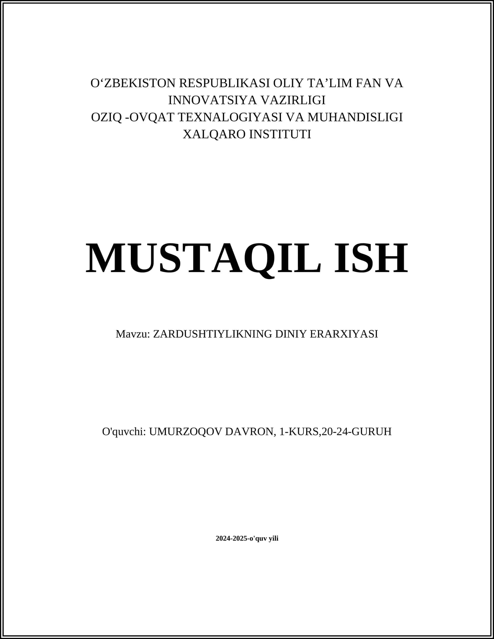ZARDUSHTIYLIKNING DINIY ERARXIYASI
