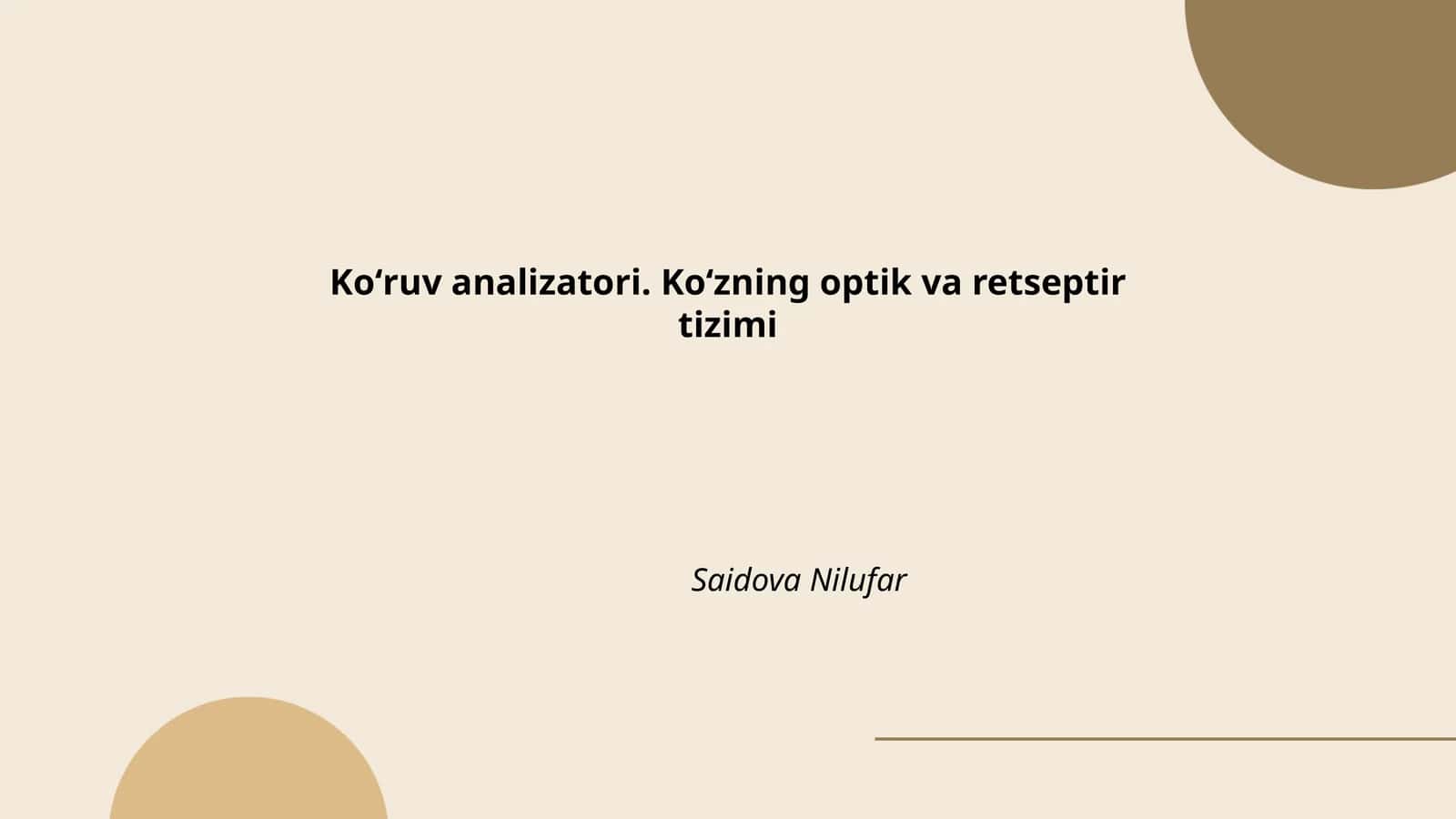 Koʻruv analizatori. Koʻzning optik va retseptir tizimi