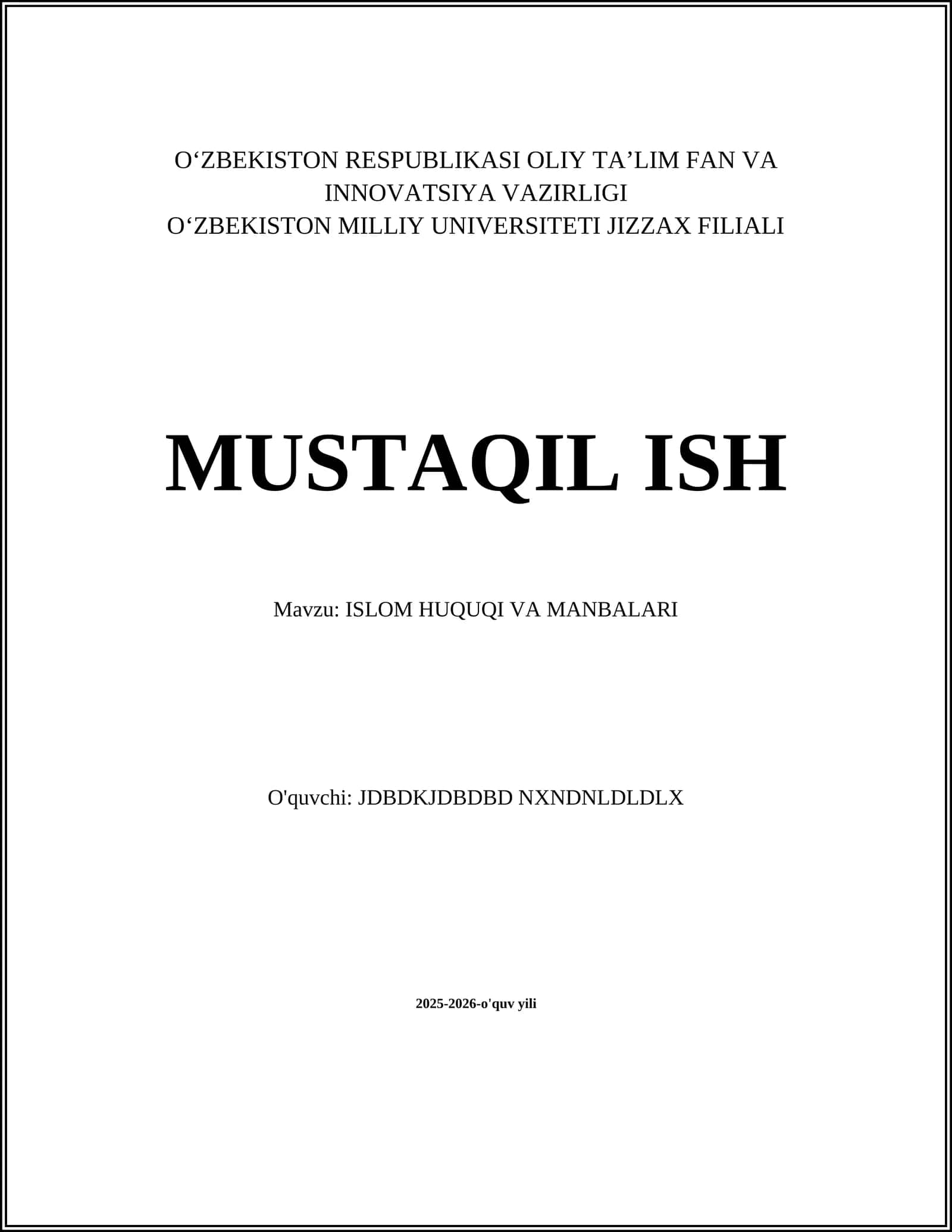 ISLOM HUQUQI VA MANBALARI