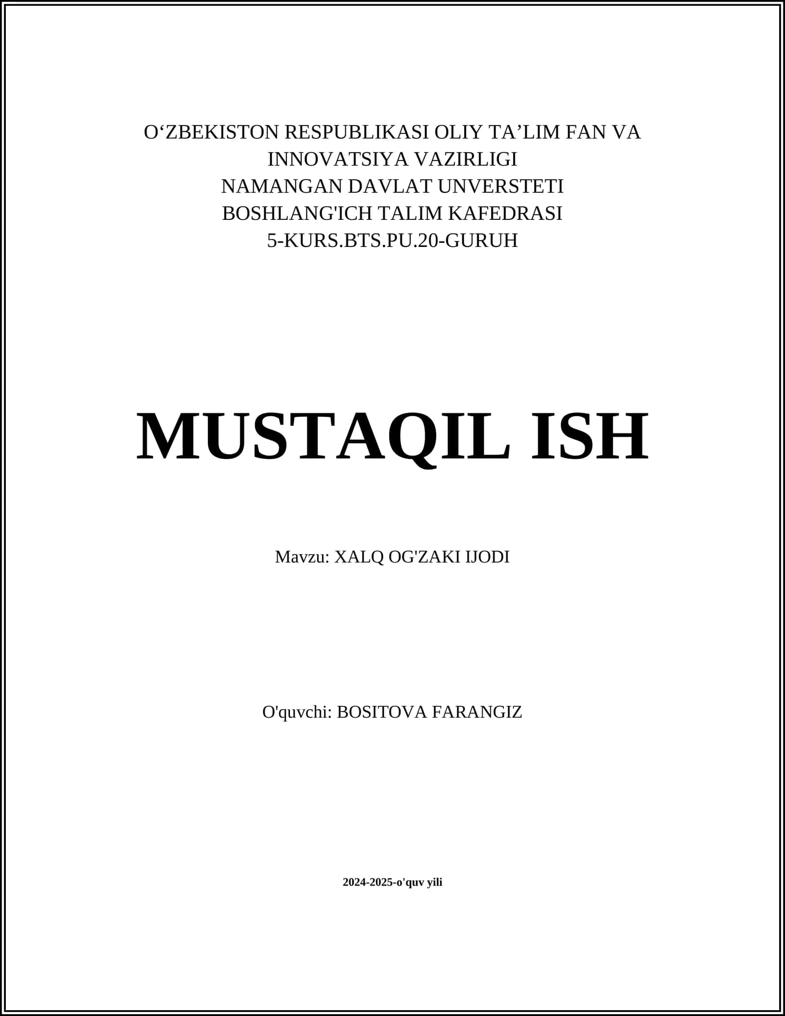 Xalq og'zaki ijodi