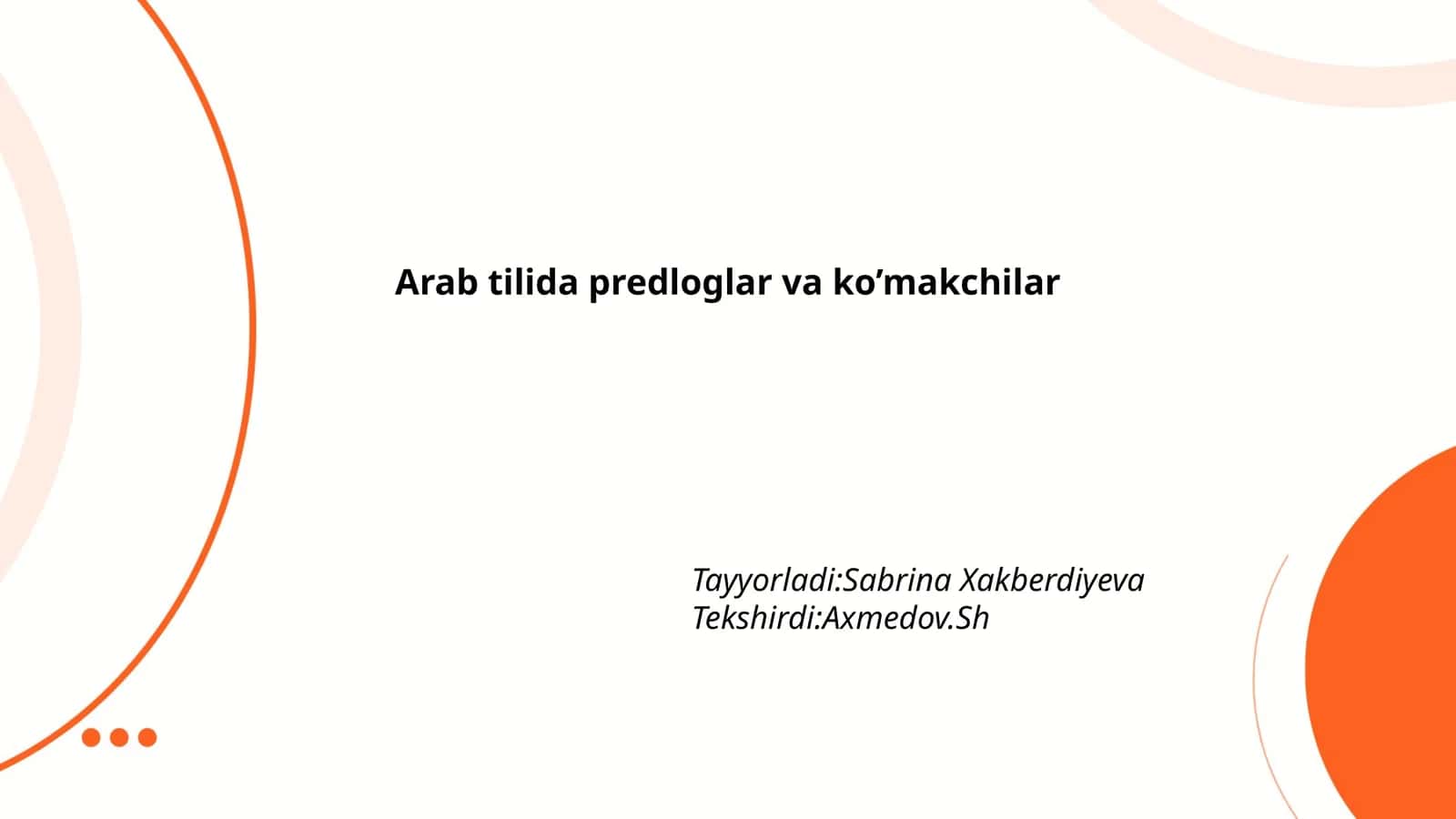 Arab tilida predloglar va ko’makchilar