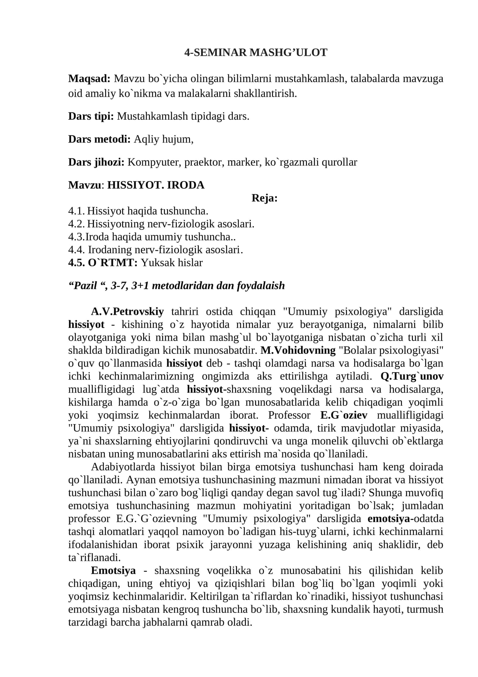 Hissiyot. Iroda