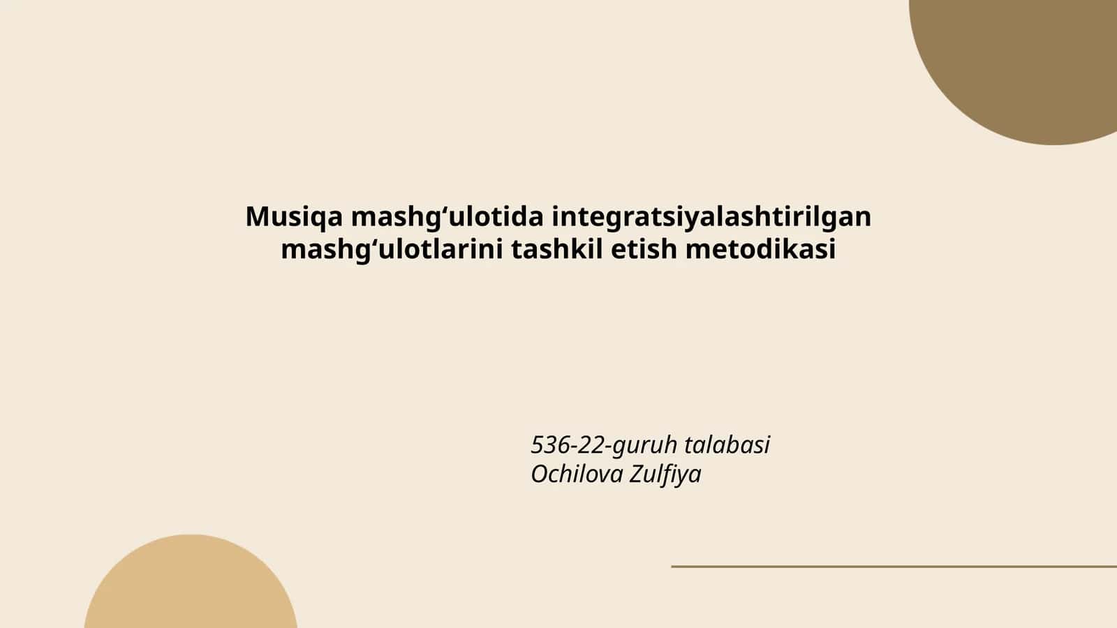 Musiqa mashgʻulotida integratsiyalashtirilgan mashgʻulotlarini tashkil etish metodikasi
