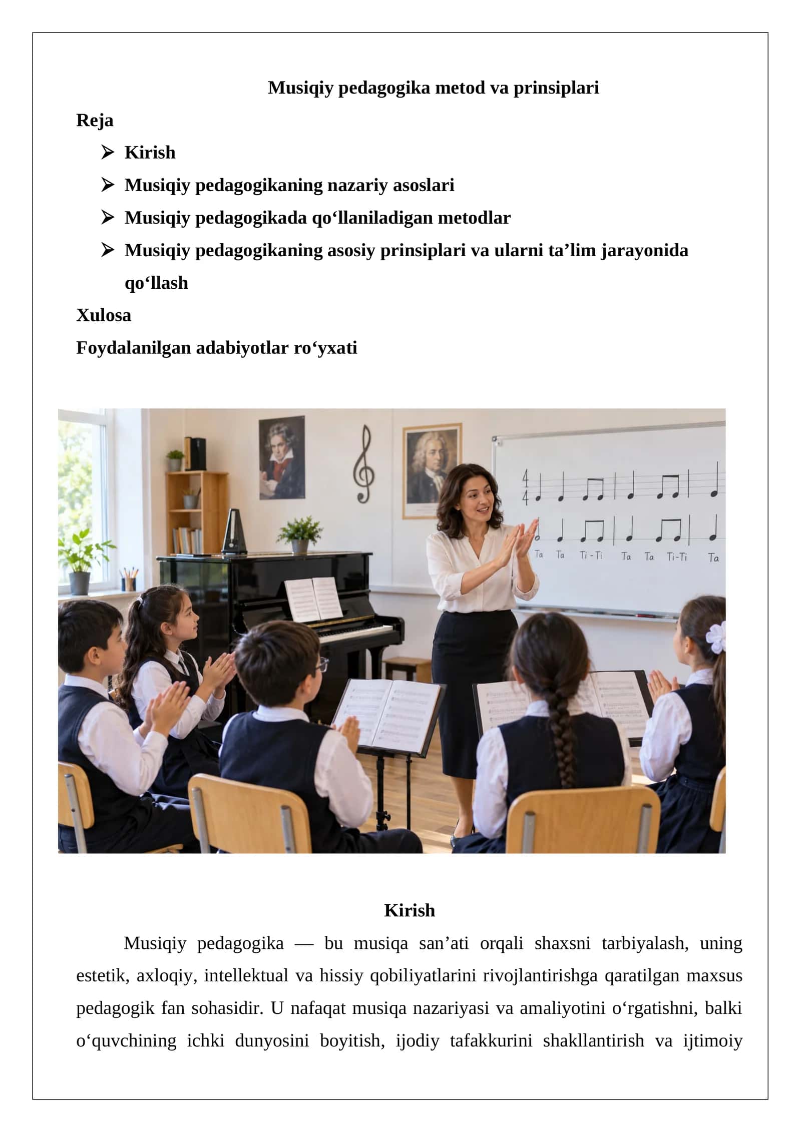 Musiqiy pedagogika metod va prinsiplari