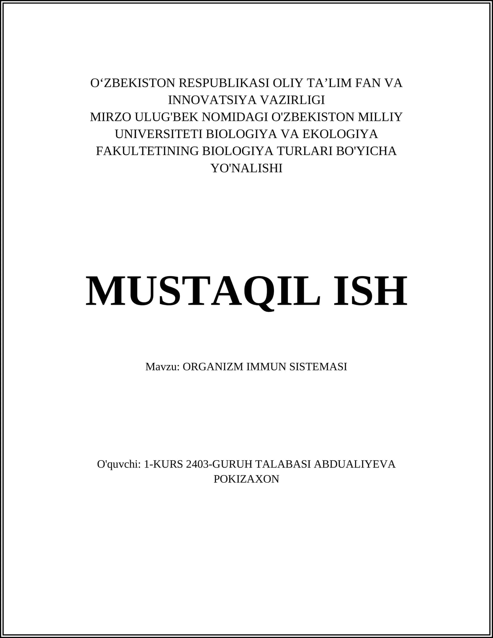 ORGANIZM IMMUN SISTEMASI