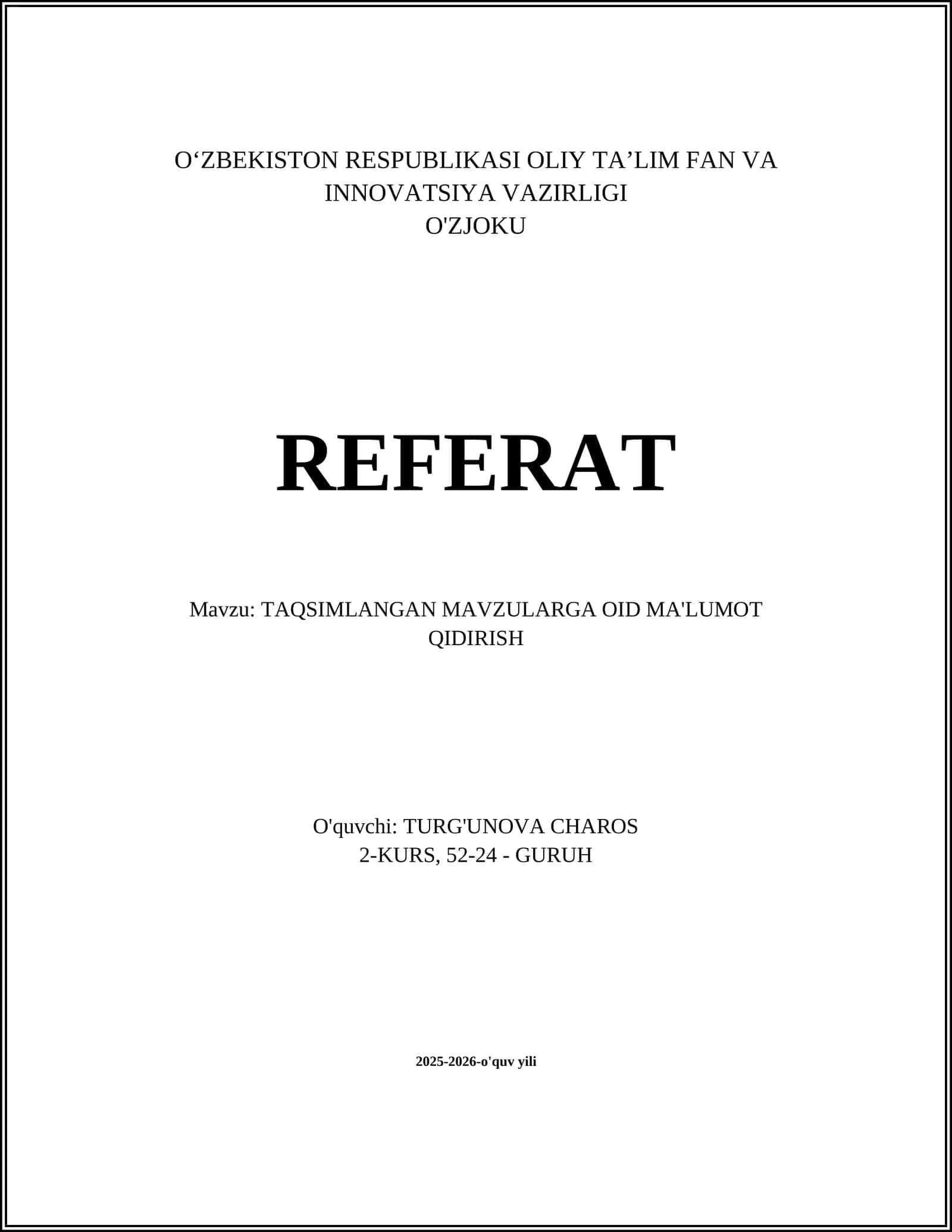 TAQSIMLANGAN MAVZULARGA OID MA'LUMOT QIDIRISH