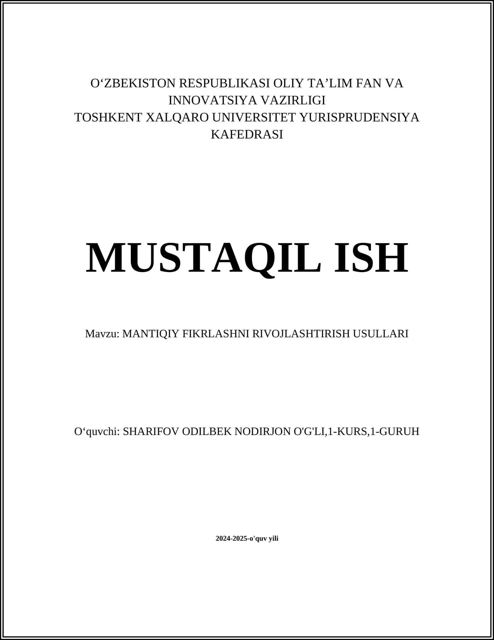 MANTIQIY FIKRLASHNI RIVOJLASHTIRISH USULLARI