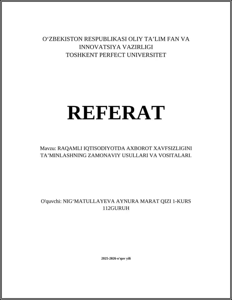 Raqamli iqtisodiyotda ma'lumotlarni shifrlash va kriptografik algoritmlar